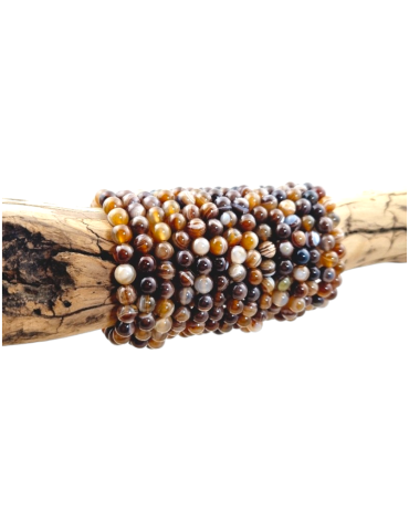 Bracelet agate Botswana café perles A