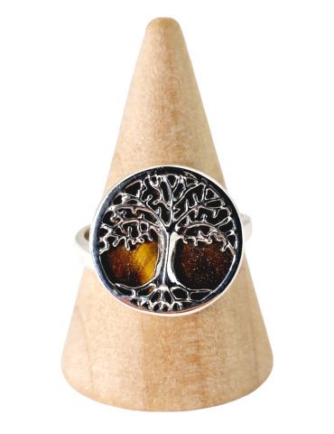 Bague arbre de vie Oeil de Tigre serti argent 925