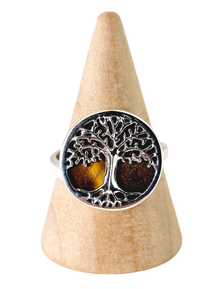 Bague arbre de vie Oeil de Tigre serti argent 925