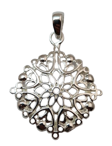 Pendentif fleur mandala sculpté argent 925