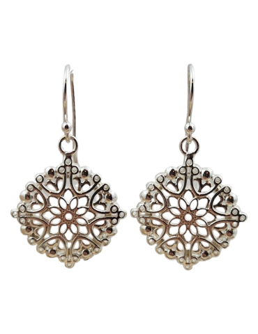 Boucles d'oreilles fleur 2 sculptées argent 925
