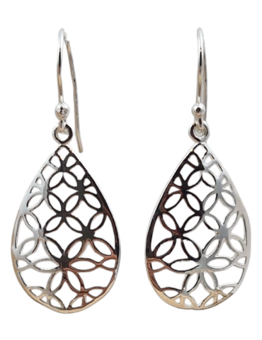 Boucles d'oreilles goutte fleur de vie sculptées argent 925
