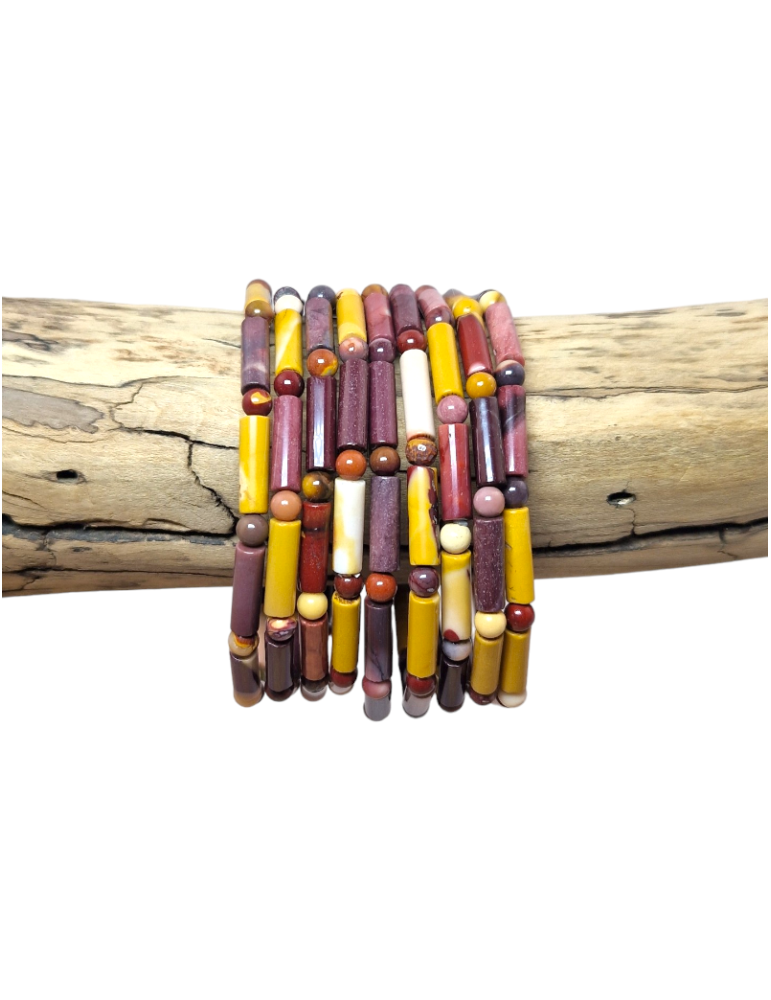 Bracelet Jaspe Mokaïte perles tubes AA