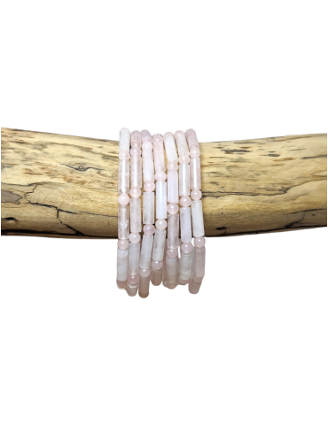 Bracelet Quartz Rose perles tubes AA