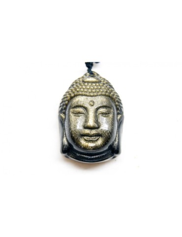 Pendentif tête Siddhartha obsidienne dorée AA