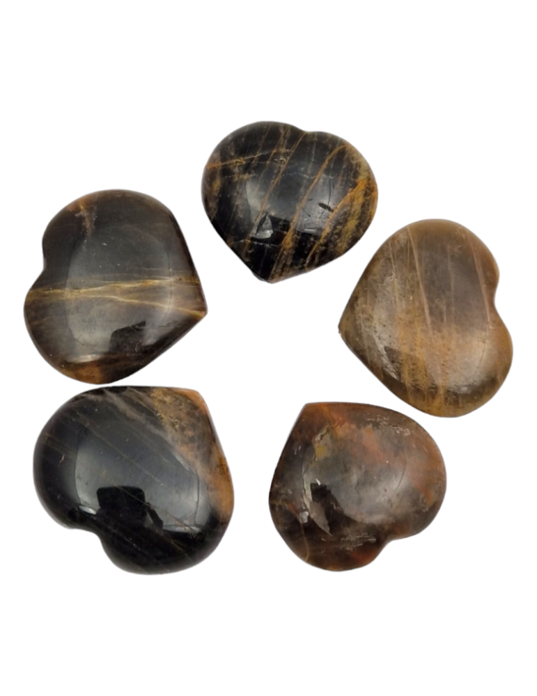 Lot de 5 Coeur 3 cm Pierre de Lune noire A