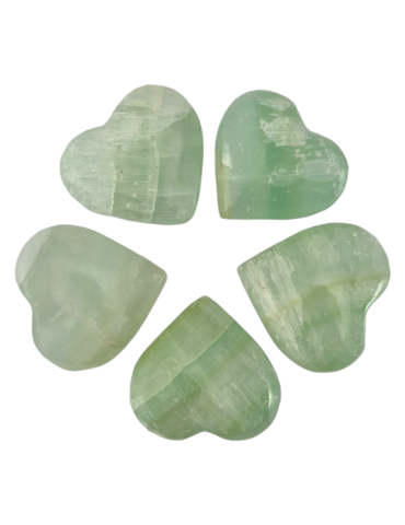 Lot de 5 Coeur 3 - 4 cm Calcite verte A