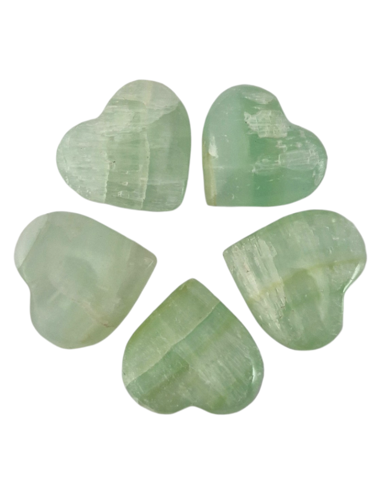 Lot de 5 Coeur 3 - 4 cm Calcite verte A
