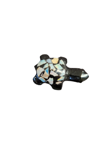 Pendentif tortue obsidienne et opale