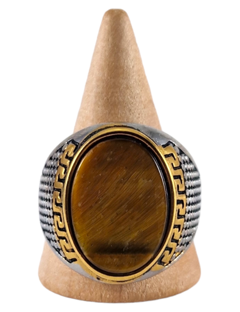 Bague chevalière acier Œil de Tigre 4