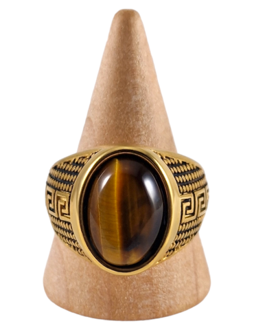 Bague chevalière acier Œil de Tigre 5