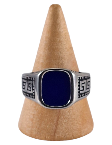 Bague chevalière acier Lapis Lazuli 9
