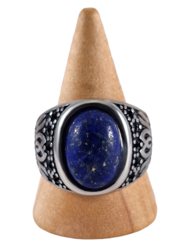 Bague chevalière acier Lapis Lazuli 15