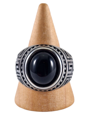 Bague chevalière acier Obsidienne 19