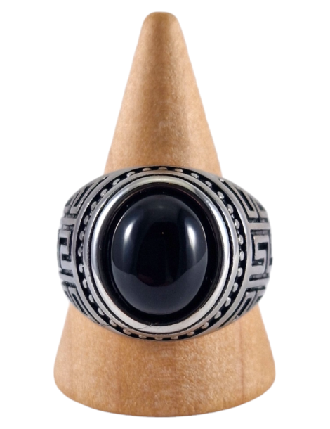 Stalen zegelring Obsidiaan 19