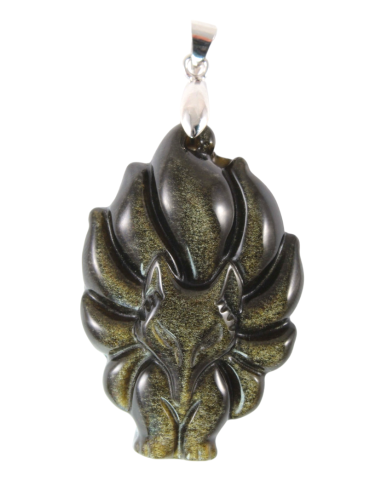 Pendentif renard 9 queues obsidienne