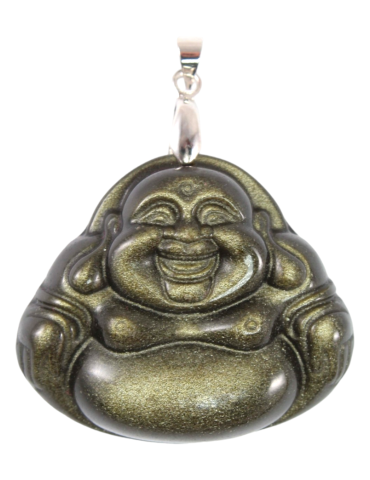 Pendentif Bouddha obsidienne dorée A