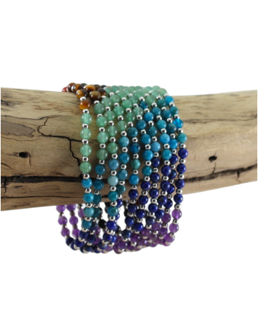 Bracelet 7 chakras et métal perles 4mm AA