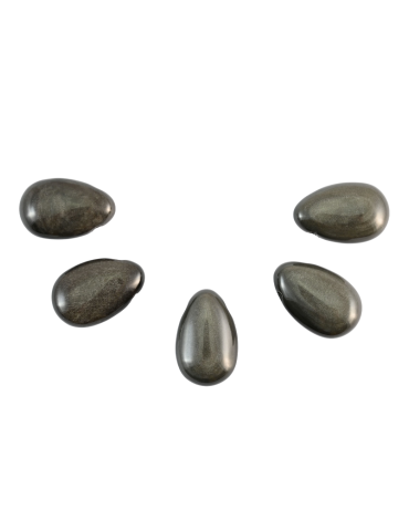 Pendentifs percés travers Obsidienne Argentée lot x5 A