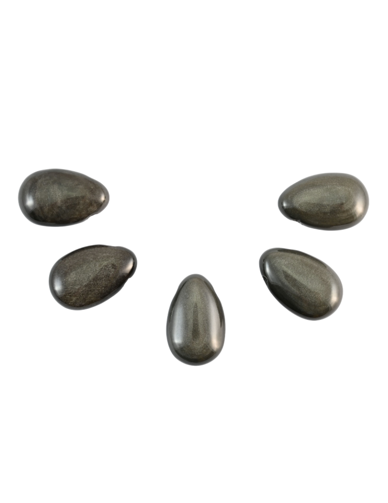 Pendentifs percés travers Obsidienne Argentée lot x5 A