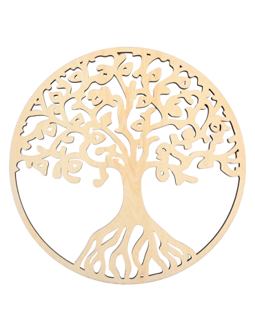 Disque bois sculpté arbre de vie 20 cm x5