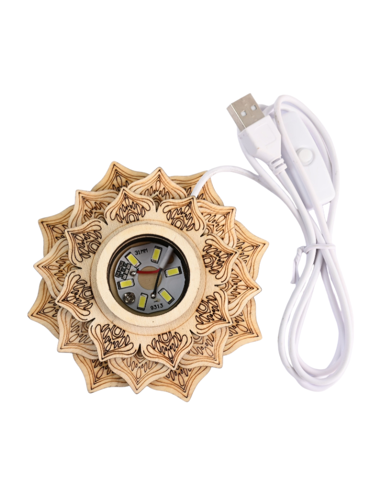 Wooden flower stand with led sphere or egg