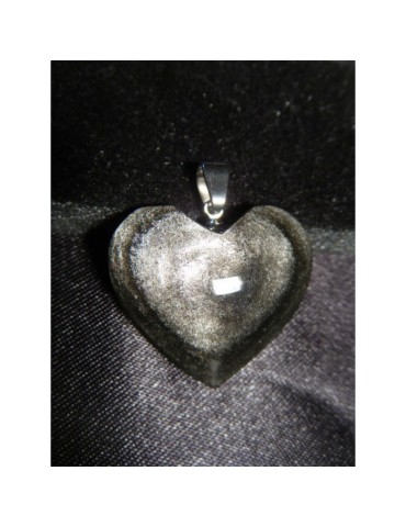 Pendentif coeur Obsidienne Argentée AA
