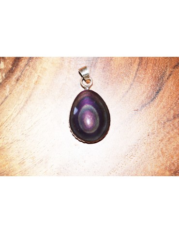 Pendentif obsidienne oeil céleste serti torsadé argent 925