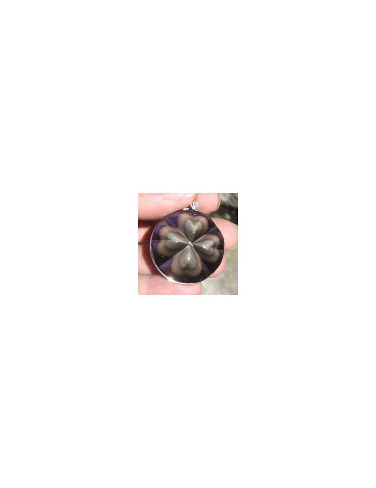 Pendentif trèfle obsidienne oeil céleste AA