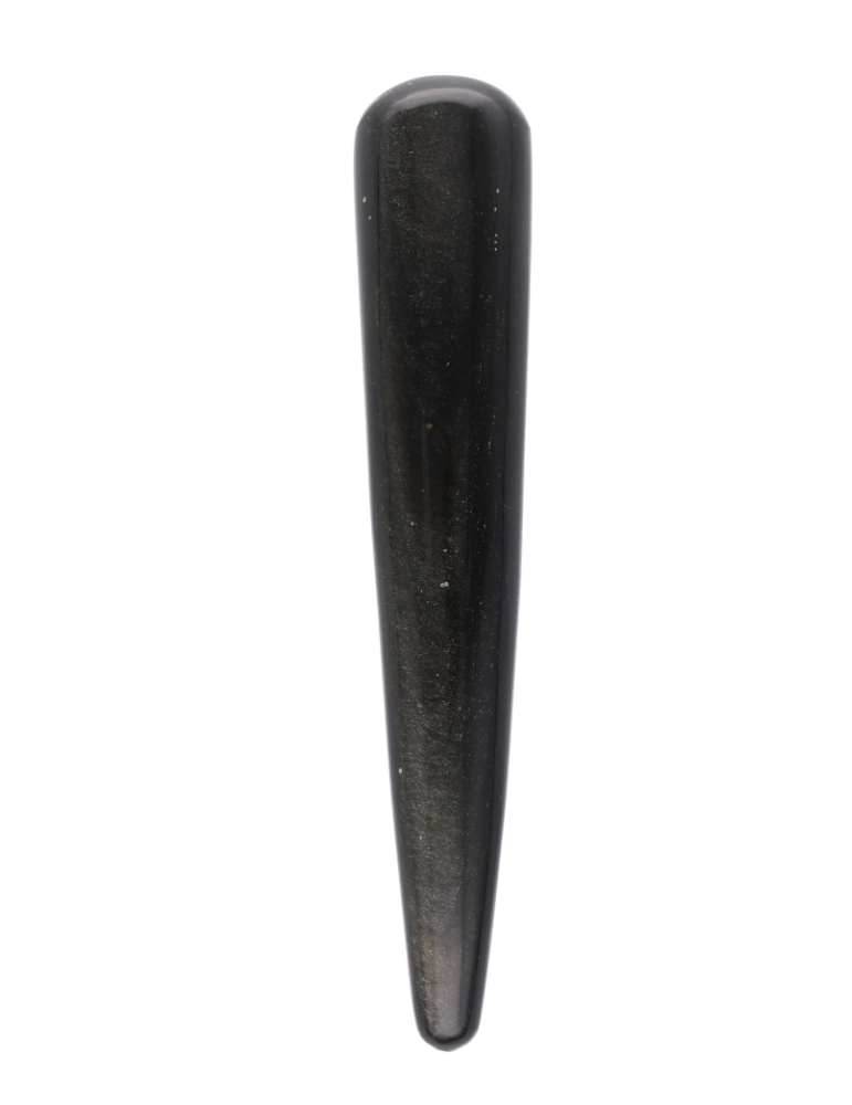 Bâton de massage obsidienne dorée