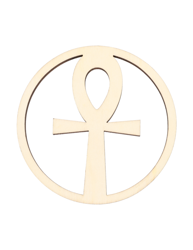 Disque bois sculpté croix d'ankh x5