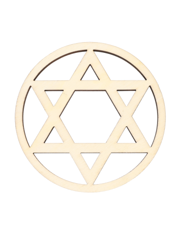 Carved wooden disc with 6-pointed star x5