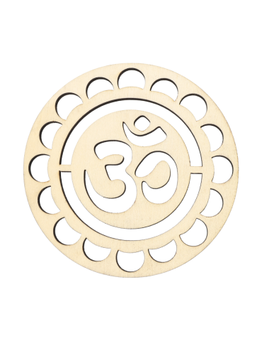 Om petal carved wood disc x5