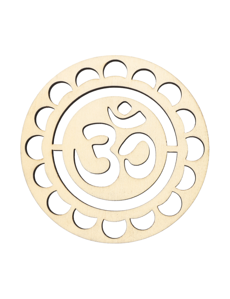 Om petal carved wood disc x5
