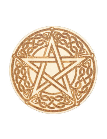 Disque bois gravé pentacle x5