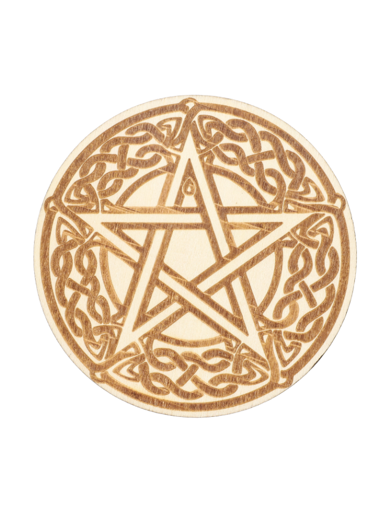 Pentacle engraved wood disc x5