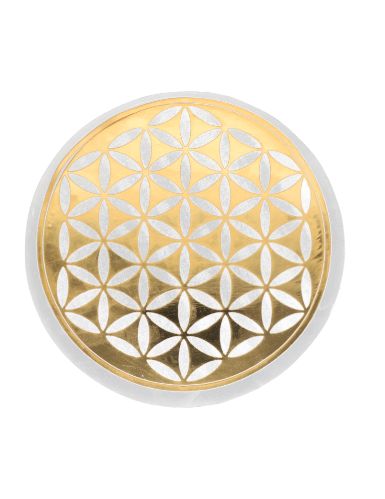 Disco di selenite fiore della vita dorato