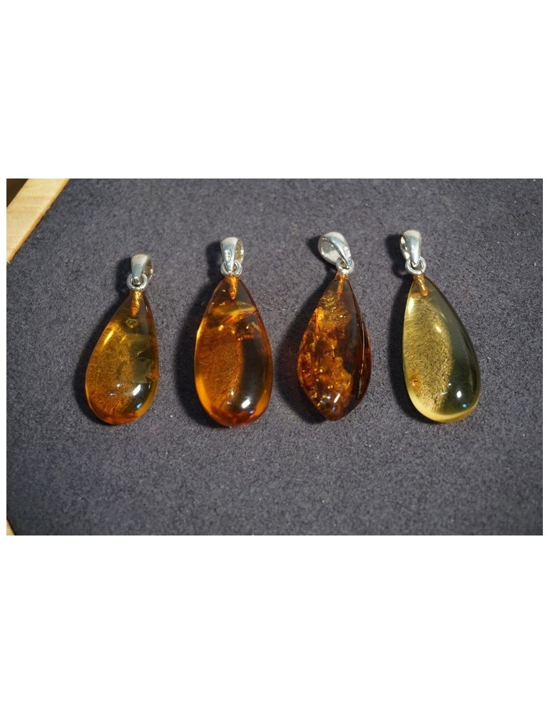 Pendentif Goutte Ambre Miel Cognac Pendentif Goutte Ambre Miel Cognac