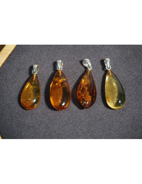 Pendentif Goutte Ambre Miel Cognac