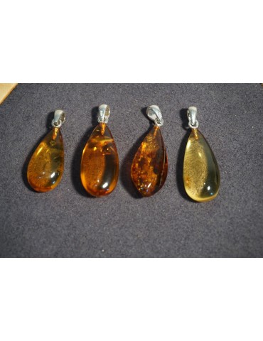 Pendentif Goutte Ambre Miel Cognac