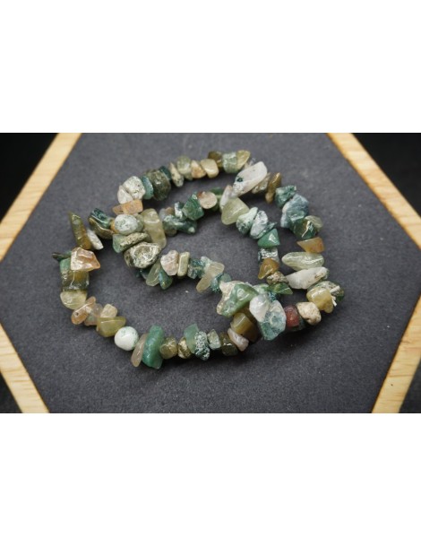 Moss Agate Chips Bracelet Set of 10
