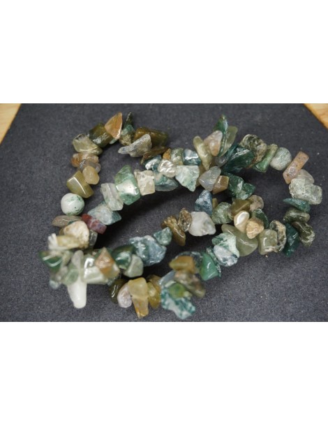 Moss Agate Chips Bracelet Set of 10