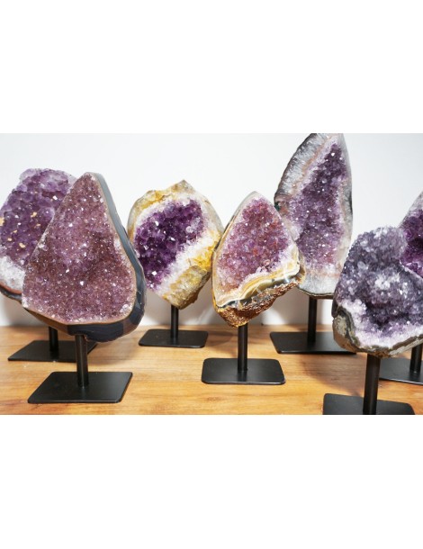 Polished amethyst on a stand