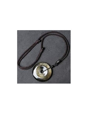 Pendentif Obsidienne Dorée donut