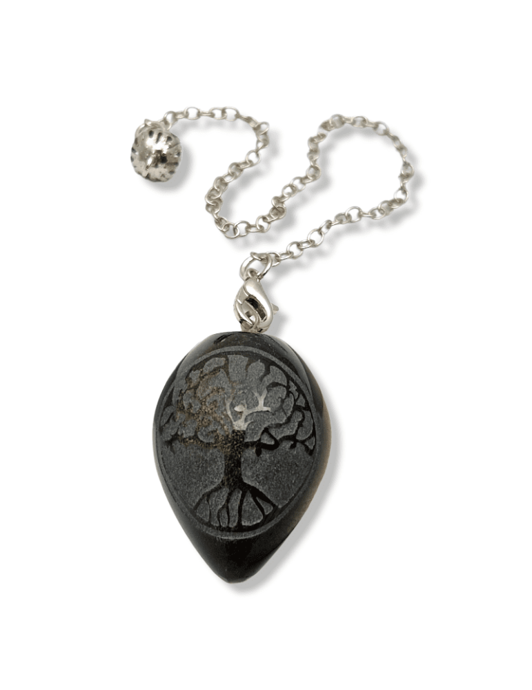 Pendule arbre de vie Œuf obsidienne dorée