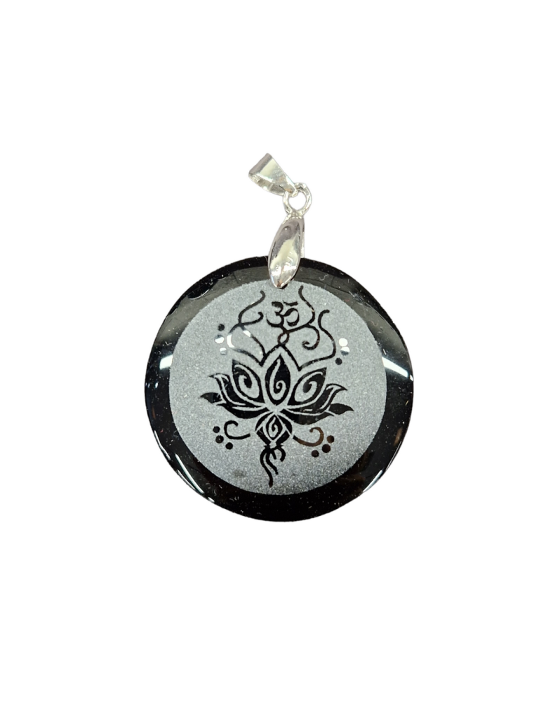 Pendentif Fleur de lotus obsidienne