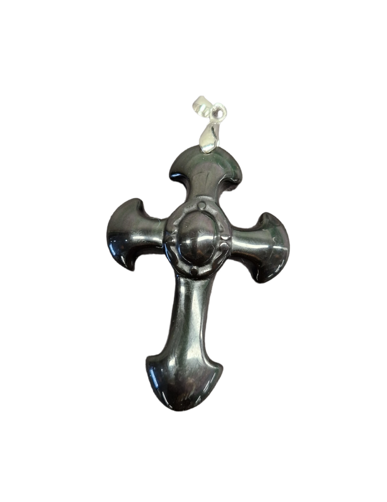 Pendentif croix obsidienne noire A