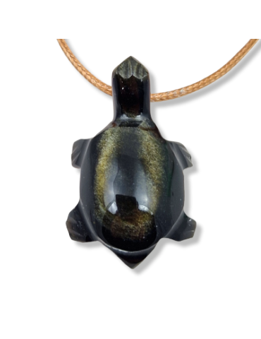 Pendentif tortue obsidienne dorée AA