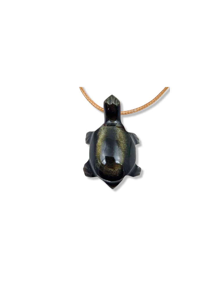 Pendentif tortue obsidienne dorée AA