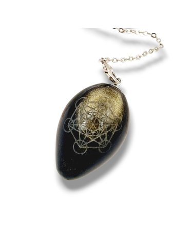 Pendule Métatron Oeuf obsidienne dorée
